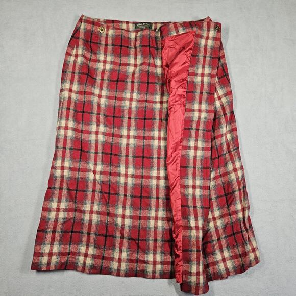 Eddie Bauer Skirt Womens 14 Petite Red Plaid Wool Blend Classic Prep Academia - Picture 4 of 13